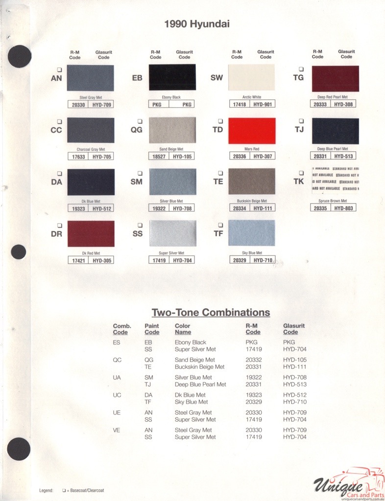 1990 Hyundai Paint Charts RM